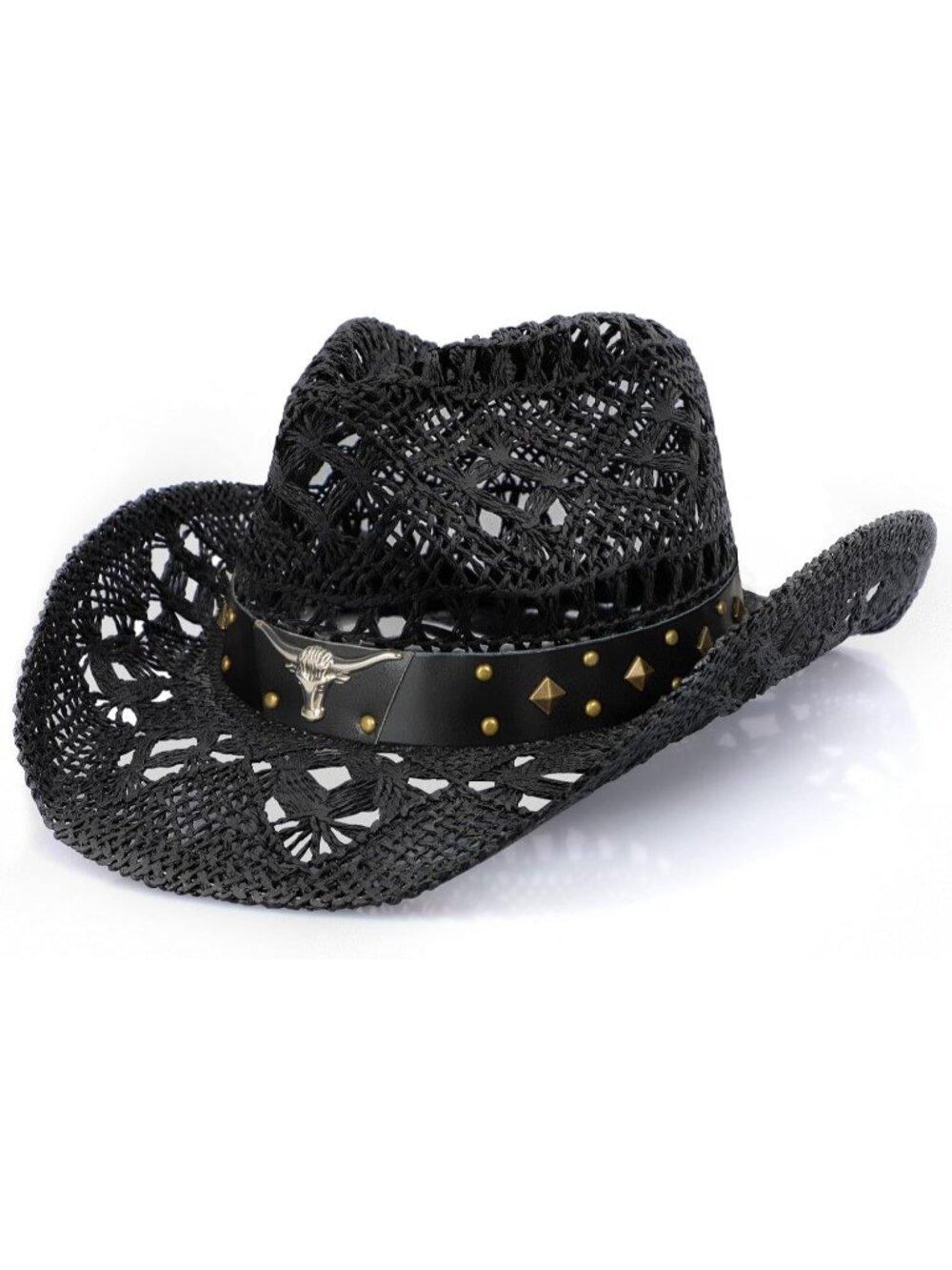 Unisex Black Cowboy Hat Straw Wide Brim Shapeable Cowgirl Western Cowboy Hat